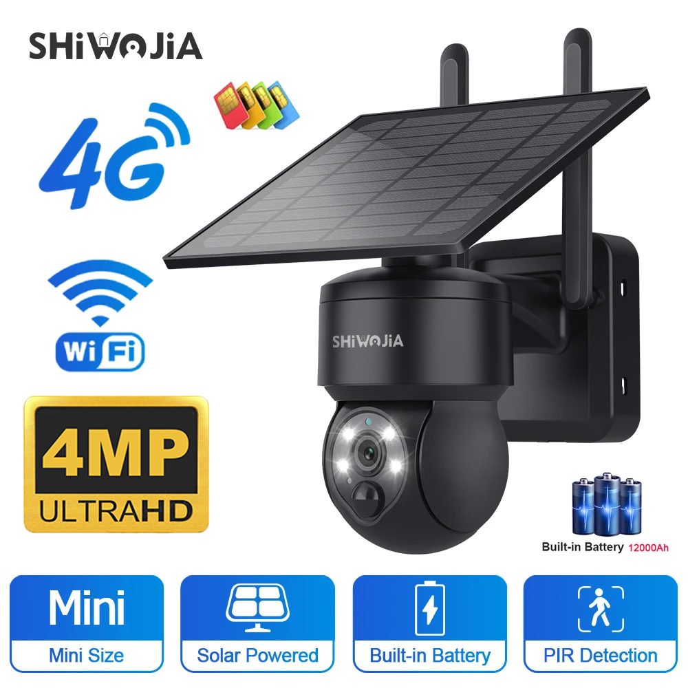 Smart Home Outdoor Camera - SHIWOJIA WIFI ไร้สาย PTZ พลังงานแสงอาทิตย์กล้อง 4G