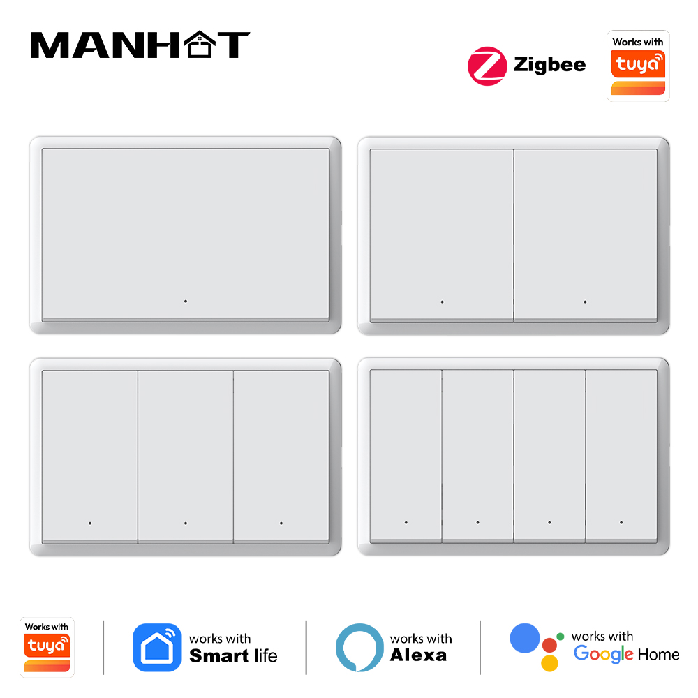 Smart Light Switch - สวิตช์อัจฉริยะ Manhot Zigbee ไม่ต้องใช้สายกลาง ไม่ต้องใช้คาปาซิเตอร์ สวิตช์ไฟแบบติดผนัง
