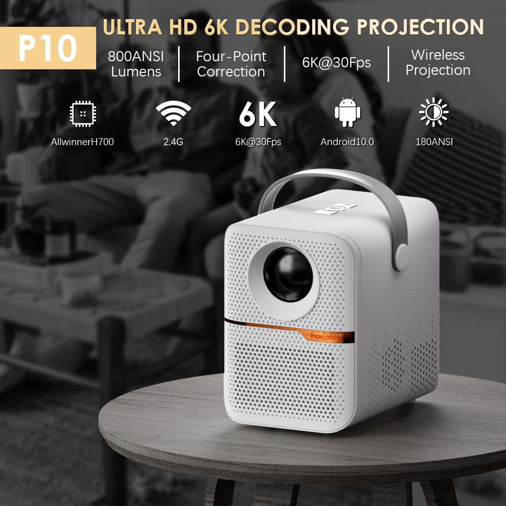 Smart Home X10 - P10 สมาร์ทมินิโปรเจคเตอร์ 300ANSI ลูเมน 4K โฮมเธียเตอร์แบบพกพาพร้อม