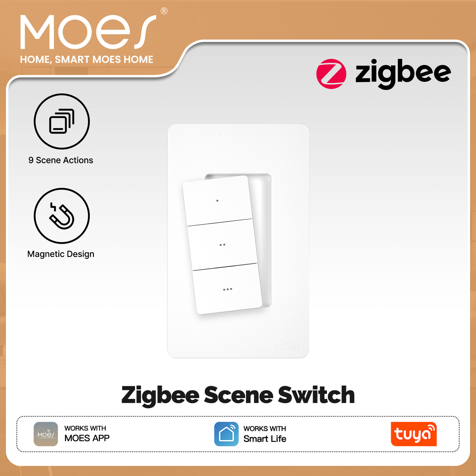 Smart Light Switch - สวิตช์ฉุกเฉินอัจฉริยะไร้สาย MOES Tuya Zigbee แบบ 3