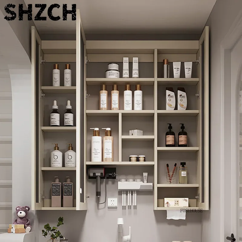 Smart Home Integration - กระจกห้องน้ำแบบหนาทันสมัยพร้อมตู้เก็บของอัจฉริยะในตัว ดีไซน์โต๊ะเครื่องแป้งไม้สุดหรู สะดวกสบายสำหรับใช้ในบ้าน