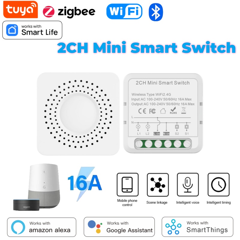 Smart Home Google Assistant - สวิตช์อัจฉริยะขนาดเล็ก Tuya WiFi 1-2-3-4 ช่อง 16A