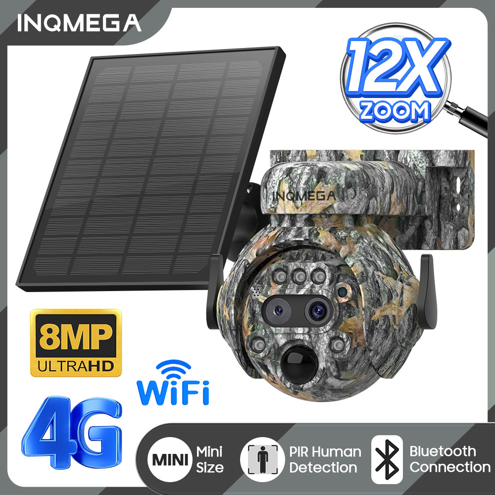 Smart Home Outdoor Camera - INQMEGA 8MPพลังงานแสงอาทิตย์กล้อง 4K 4G/WIFIพลังงานแสงอาทิตย์กล้องพลังงานแสงอาทิตย์แผงความปลอดภัยPIR Human Detection