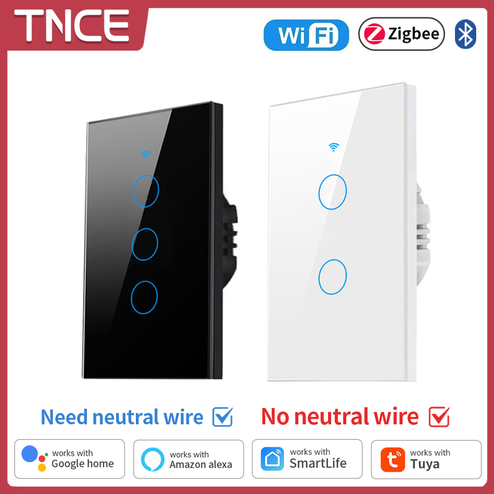 Smart Light Switch - Tnce Tuya สวิตช์ไฟอัจฉริยะ wifi/zigbee, สายกลาง/ไม่มีลวดกลางต้องมีสวิตช์สัมผัสติดผนังทำงานร่วมกับ Alexa,