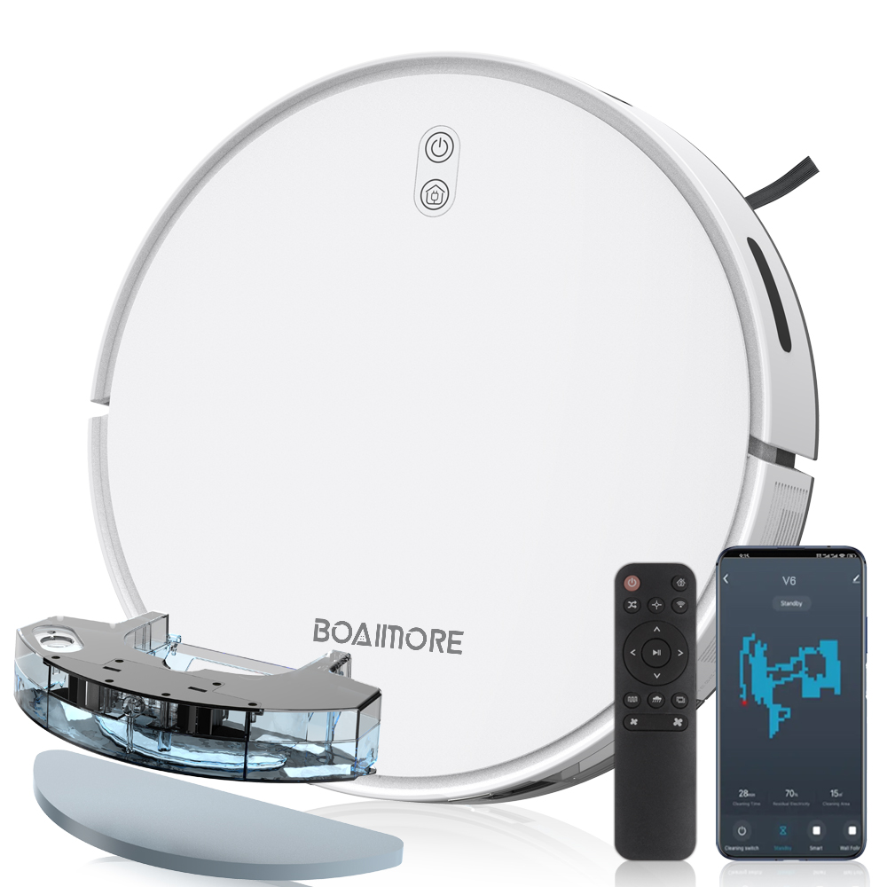 Smart Home Integration - หุ่นยนต์ดูดฝุ่นแบบม็อบพร้อมระบบควบคุมผ่านแอพไร้สายอัจฉริยะ 6500PA เครื่องกวาดพื้นแบบชาร์จไฟเองสำหรับบ้าน