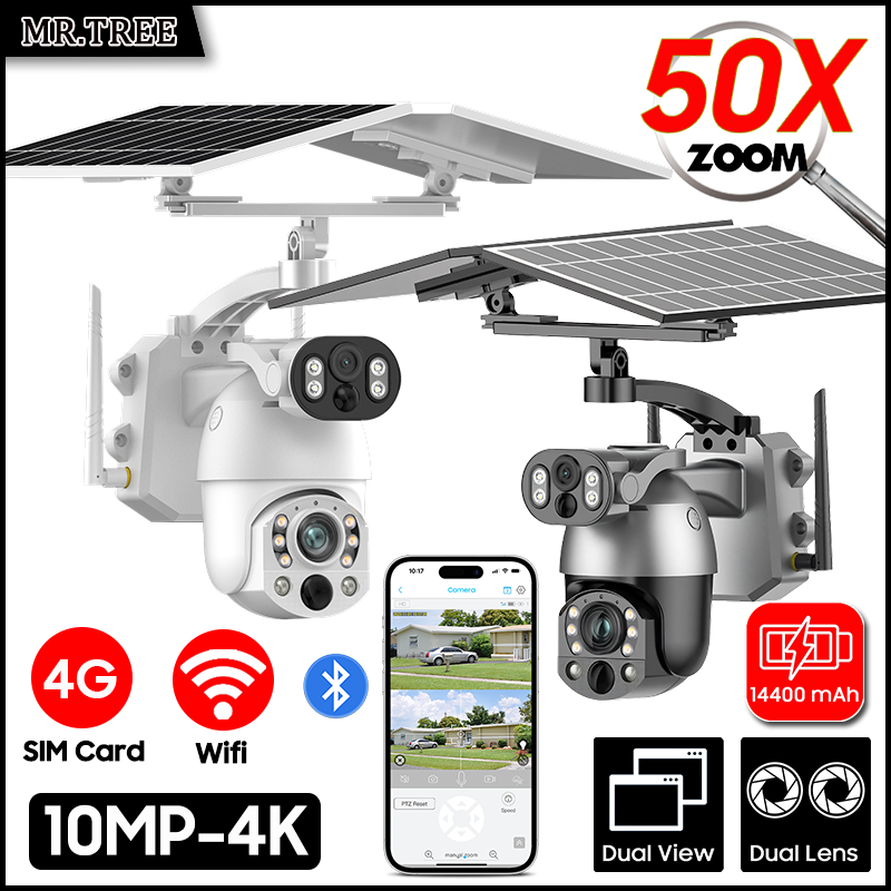 Smart Home Outdoor Camera - 4K 50X Optical Zoom Dual เลนส์พลังงานแสงอาทิตย์กล้อง