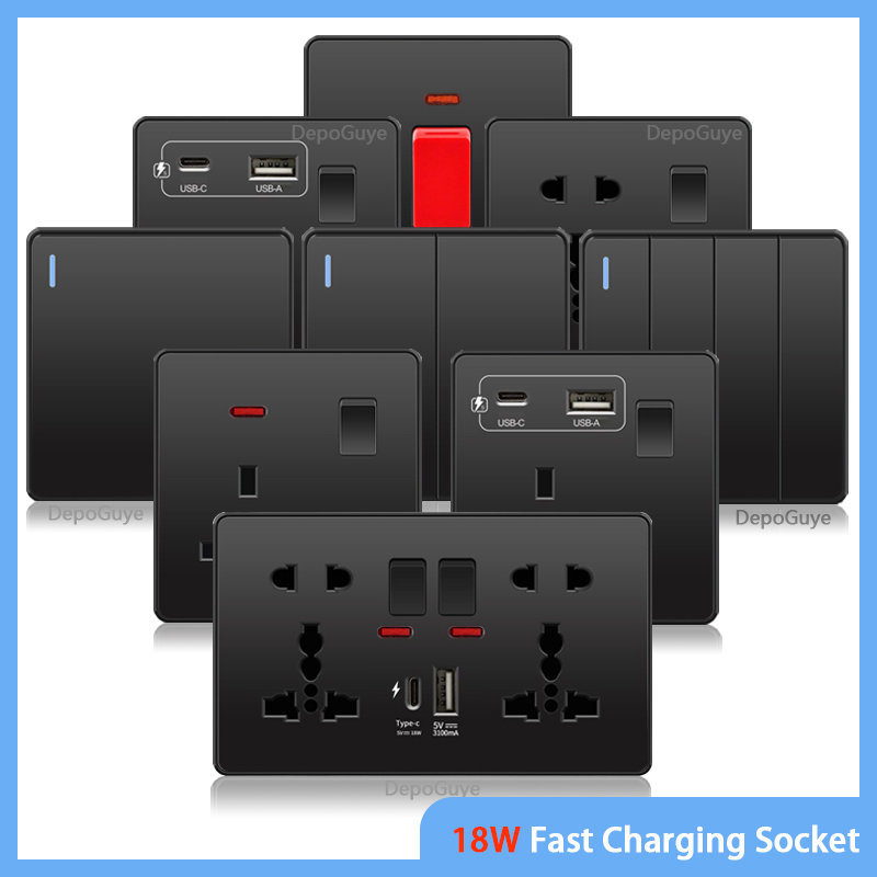 Universal สีดํา USB Type-C 18W - Smart Wall Socket บทวิจารณ์และราคา