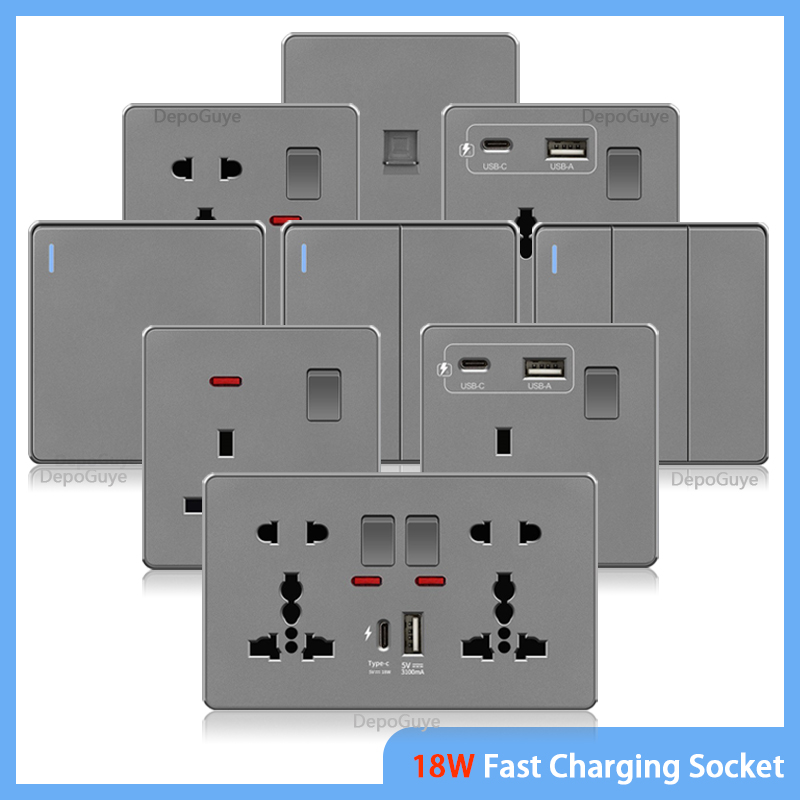 UK 13A พร้อม USB Type-c 18W Qu - Smart Wall Socket บทวิจารณ์และราคา