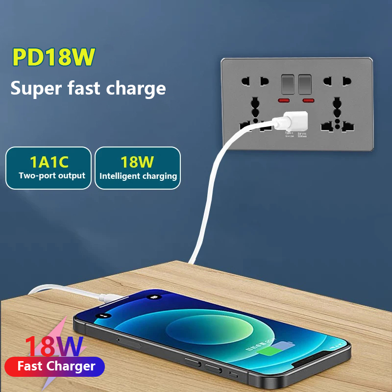 UK 13A พร้อม USB Type-c 18W Qu - Smart Wall Socket บทวิจารณ์และราคา