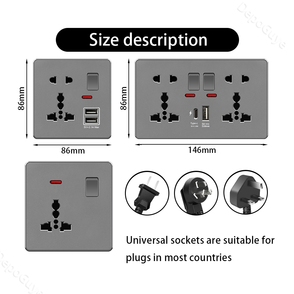 UK 13A พร้อม USB Type-c 18W Qu - Smart Wall Socket บทวิจารณ์และราคา