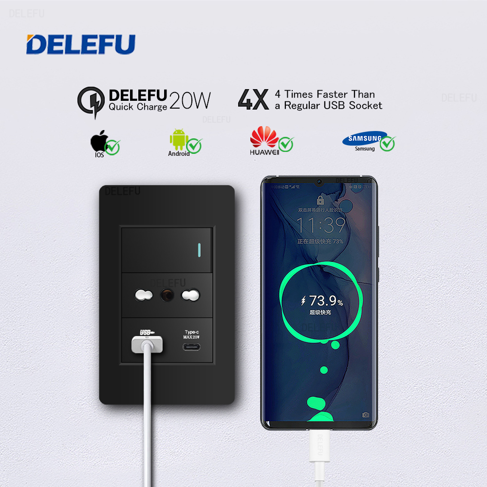 ปลั๊กไฟติดผนัง DELEFU สีดำ ป้อ - Smart Wall Socket บทวิจารณ์และราคา